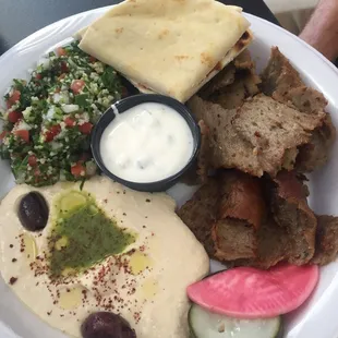 Pick 3 combo ($7.49, plus $2 for meat): hummus, tabbouli, gyro meat