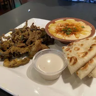 Beef schwarma plate with hummus