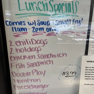 Daily lunch specials updated