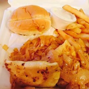 Fresh pierogies slathered in onions and the dinner even came with a delicious cream of chicken soup!