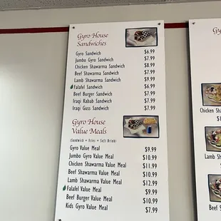 menu and prices