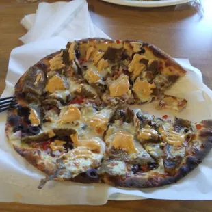 Lamb pizza w/ added garlic sauce