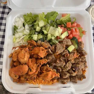 Lamb Gyro and chicken Over Rice Platter