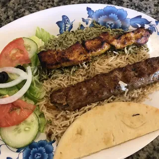 13. Chicken Tika and Beef Kofta with Rice, Bread and Salad