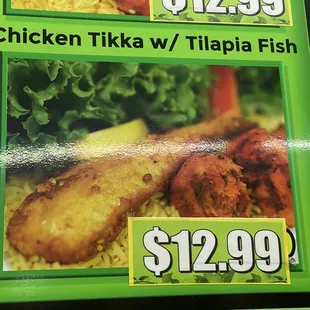 Chicken tikka and Tilapia Fish with Rice