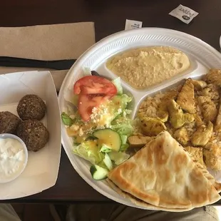 Chicken Platter with a side of Falafel. Falafels were good!