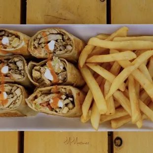 a plate of food with fries