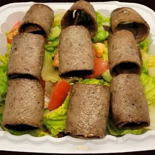 Lamb gyro over salad