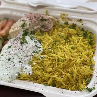 a meal in a styrofoam container