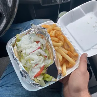 Beef and lamb gyro with fries