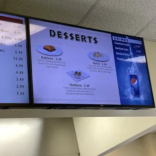 Desserts menu