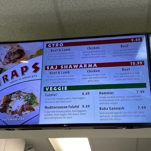 Wraps menu