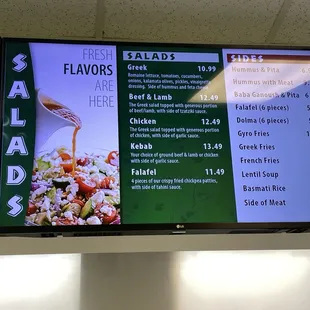 Salads menu