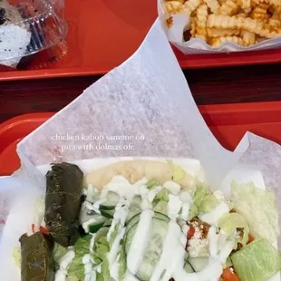 Chicken Kabob Sandwich with grape leaves