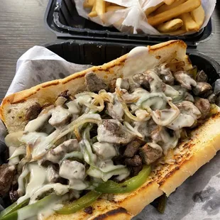 Philly Cheese Steak Sandwich. "Cubes" not "slices"