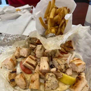 #2. Chicken shish kabob and fries