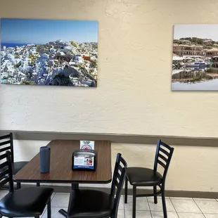 a table and chairs in a restaurant