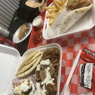 Gyro Platter and Chicken Sandwich Combo with Fries