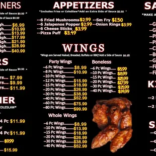 Official menu and pricing