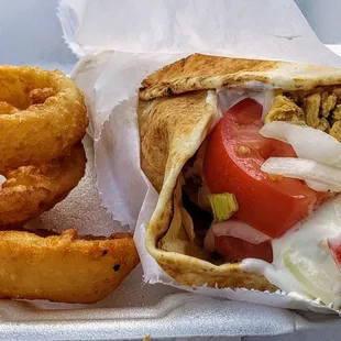 Chicken Gyro with Onion Rings at Gyro Town