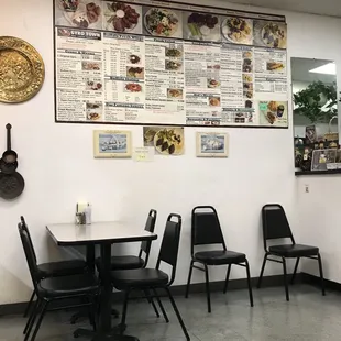 The menu, and 3/4 of the chairs.