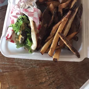 Bifteki on Pita with Fries