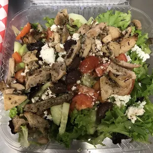 Greek salad with chicken.