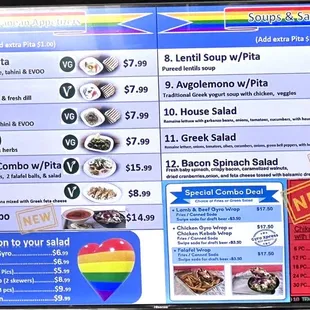 Menu board appetizers, soups, salads