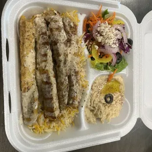 Chicken Kafta Kabob Platter.   Fresh and delicious