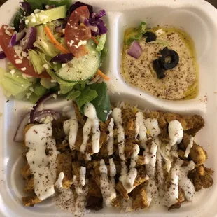Ordered/paid for Chicken Shawarma Wrap, received a Platter upgrade.  No mind, all tasted great!