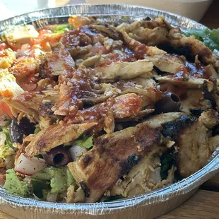 Fattoush Salad with chicken shawarma: hearty and big portion!