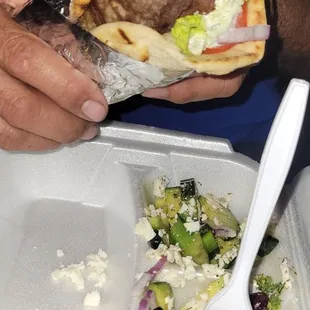 Traditional lamb gyro with side salad