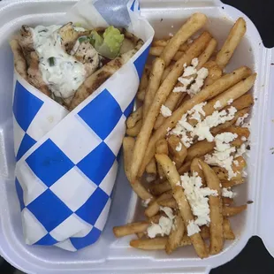 Chicken gyro with greek fries