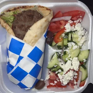 Lamb gyro with Greek salad