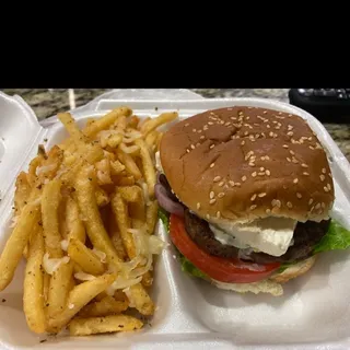 Greek Burger with Greek fries