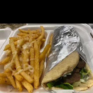 Traditional gyro with Greek fries