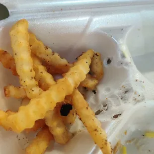 French fries + melted styrofoam