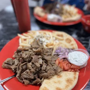 Gyros plate and Chicken lemon and rice soup