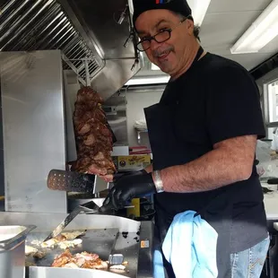 Chef Michael at work on our chicken gyros.