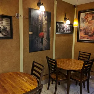 a table and chairs in a restaurant