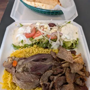 Lamb Shank Plate.   Owner was nice enough to give me a side of Gyro meat at no extra cost .   #lambshank #gyro #middleeasternfood