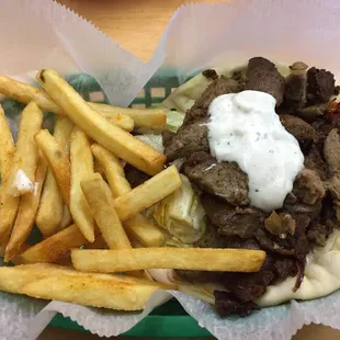 Gyro sandwich with fries