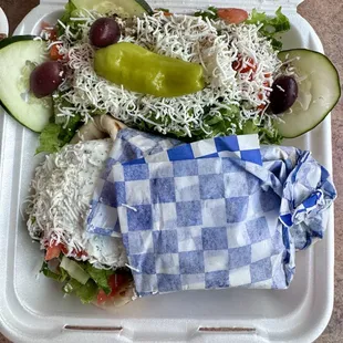 Carved Gyro Sandwich with Greek salad