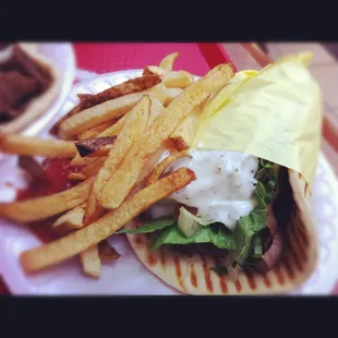 Gyro sandwich with fries