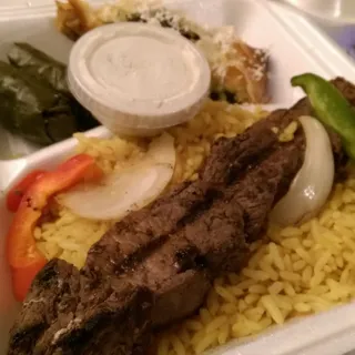 4. Souvlaki, Dolmathes, Spanakopita and Rice Combination Plate