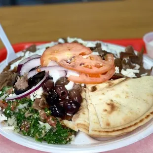 a plate of food on a tray