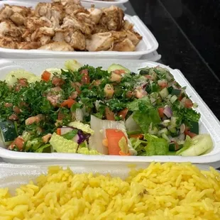 Rice ,chicken, gyro and tabouli