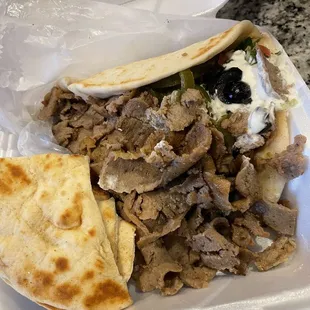 Gyro wrap with side of pita ! Mmmm