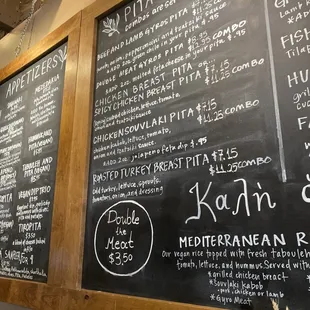 a menu on a blackboard