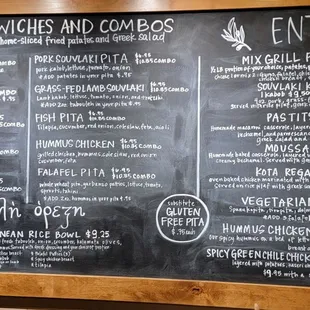a menu on a blackboard